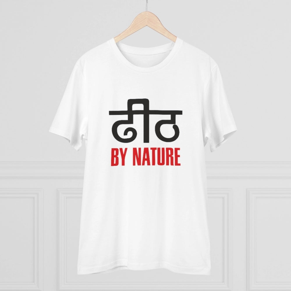 White PC Cotton Dhidh Nature Printed Men's Half Sleeve T-Shirt, 180GSM thread count, casual wear