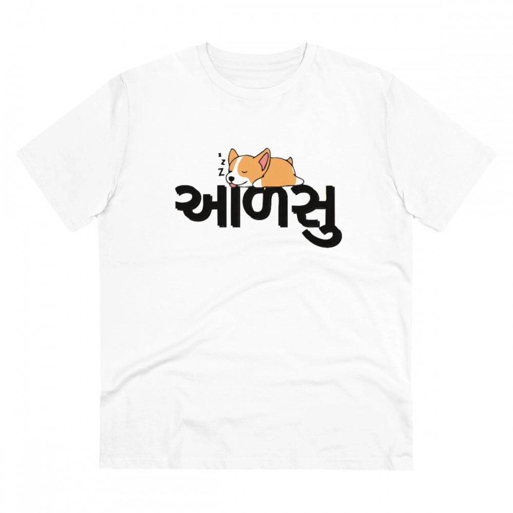 White PC Cotton Aadsu Printed Men's T-Shirt (180GSM), half sleeve round neck for casual occasions