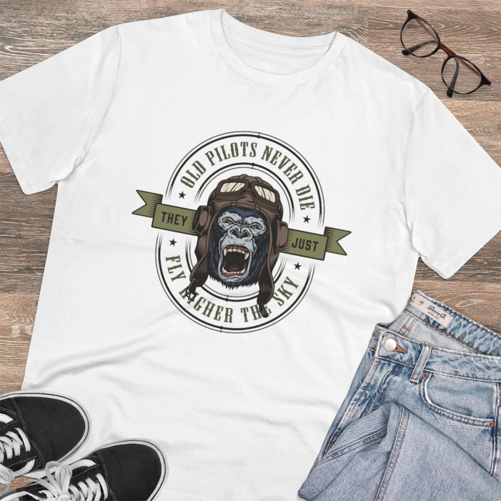 White PC Cotton Gorilla Design Half Sleeve T-Shirt for Men, casual wear with round neck