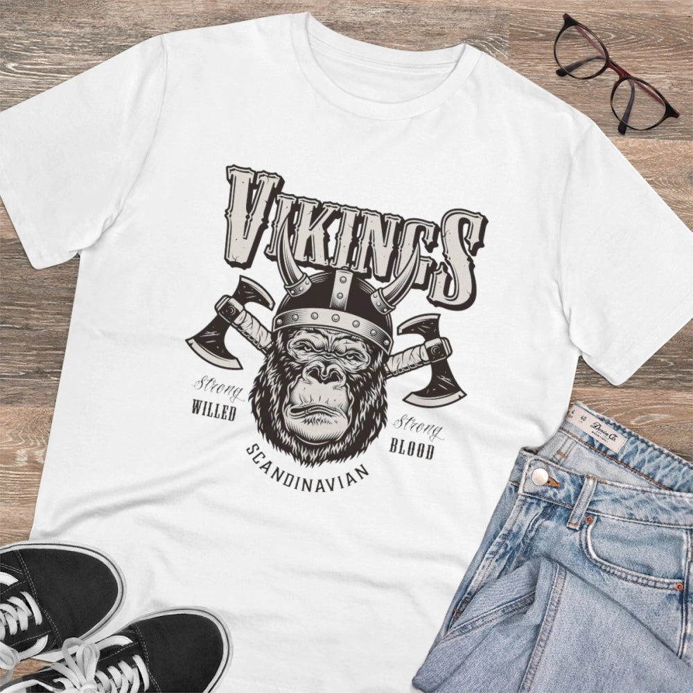 White PC Cotton Gorilla Design Half Sleeve T-Shirt for Men, casual occasion