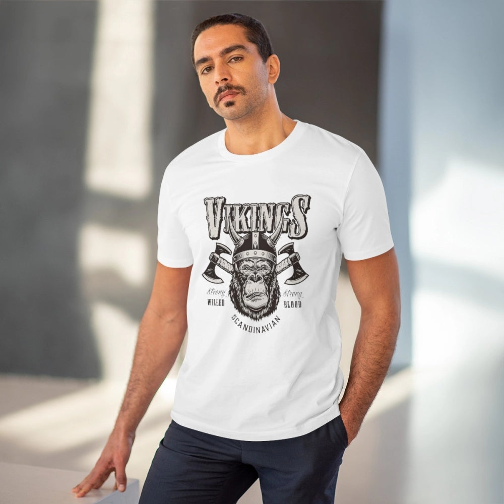 White PC Cotton Gorilla Design Printed Men's T-Shirt (Half Sleeve, Round Neck) - Casual Wear on display