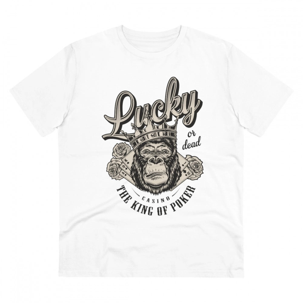 White PC Cotton Gorilla Design Men's Half Sleeve T-Shirt (180GSM), casual wear with vibrant graphic print