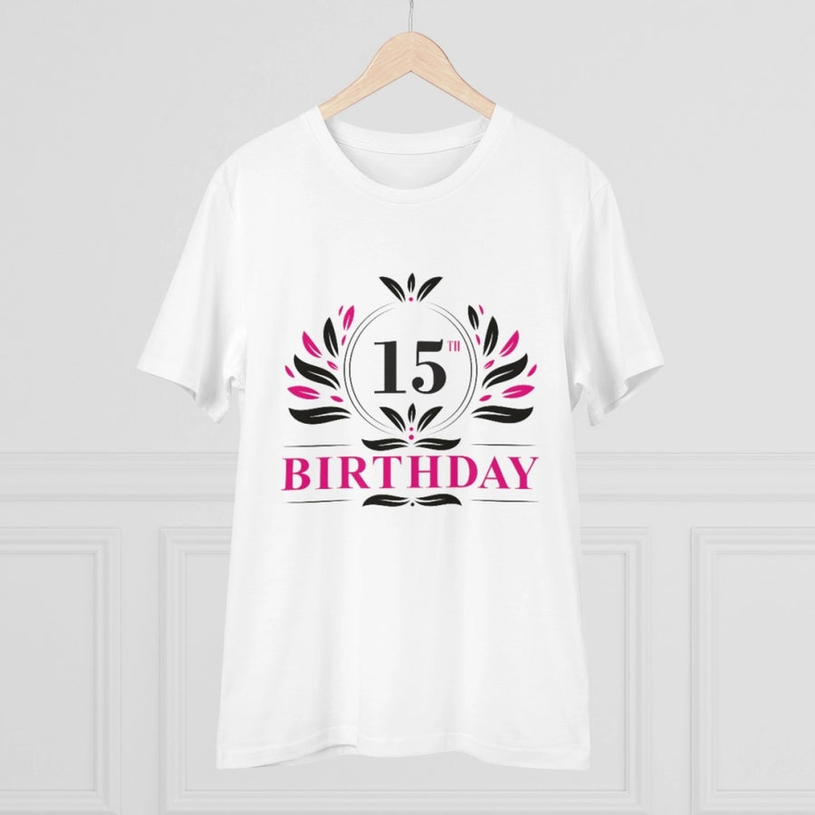 White PC Cotton Men's 15th Birthday Printed Half Sleeve T-Shirt (Thread Count: 180GSM), casual occasion wear
