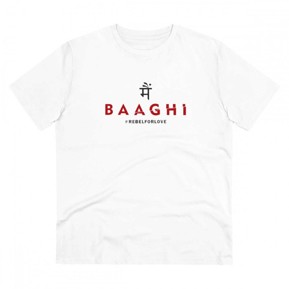 White PC Cotton Me Bhaghi Printed Men's Half Sleeve T-Shirt (180GSM) - casual occasion