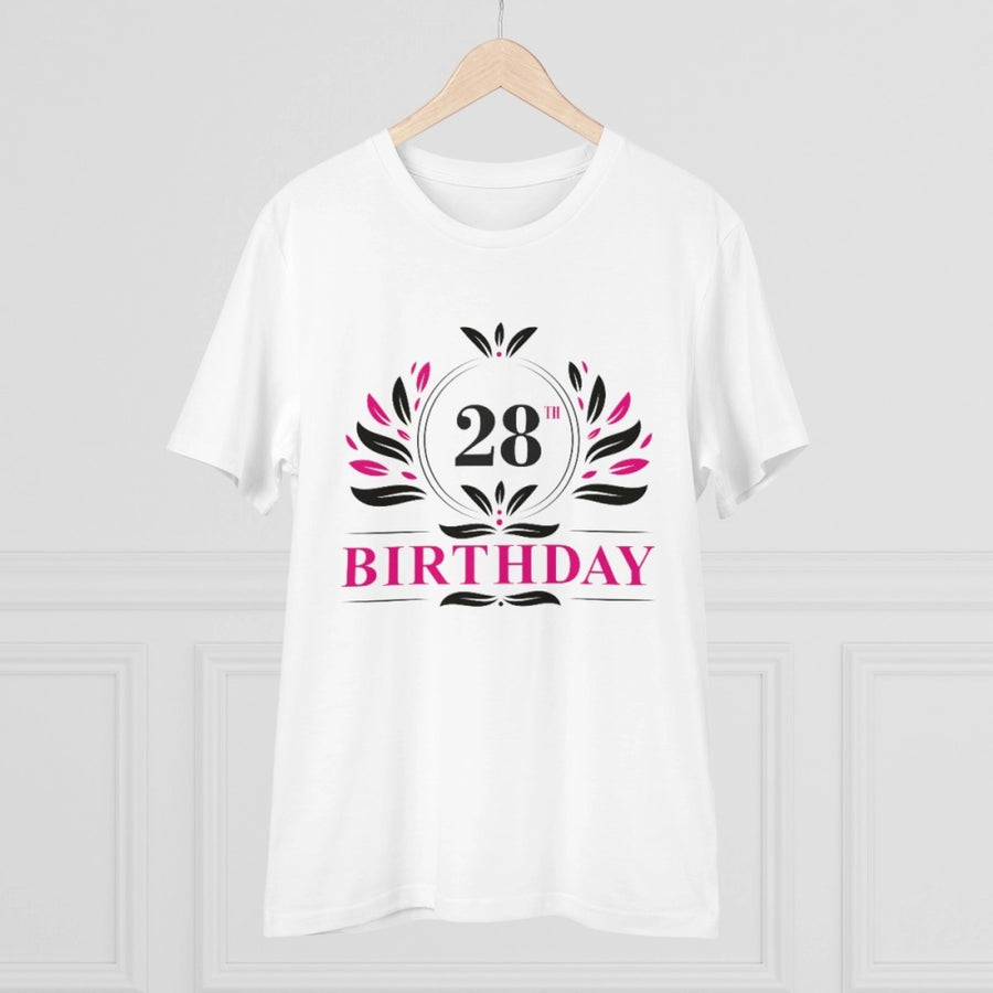 White PC Cotton Men's 28th Birthday Printed Half-Sleeve T-Shirt, round neckline with casual occasion