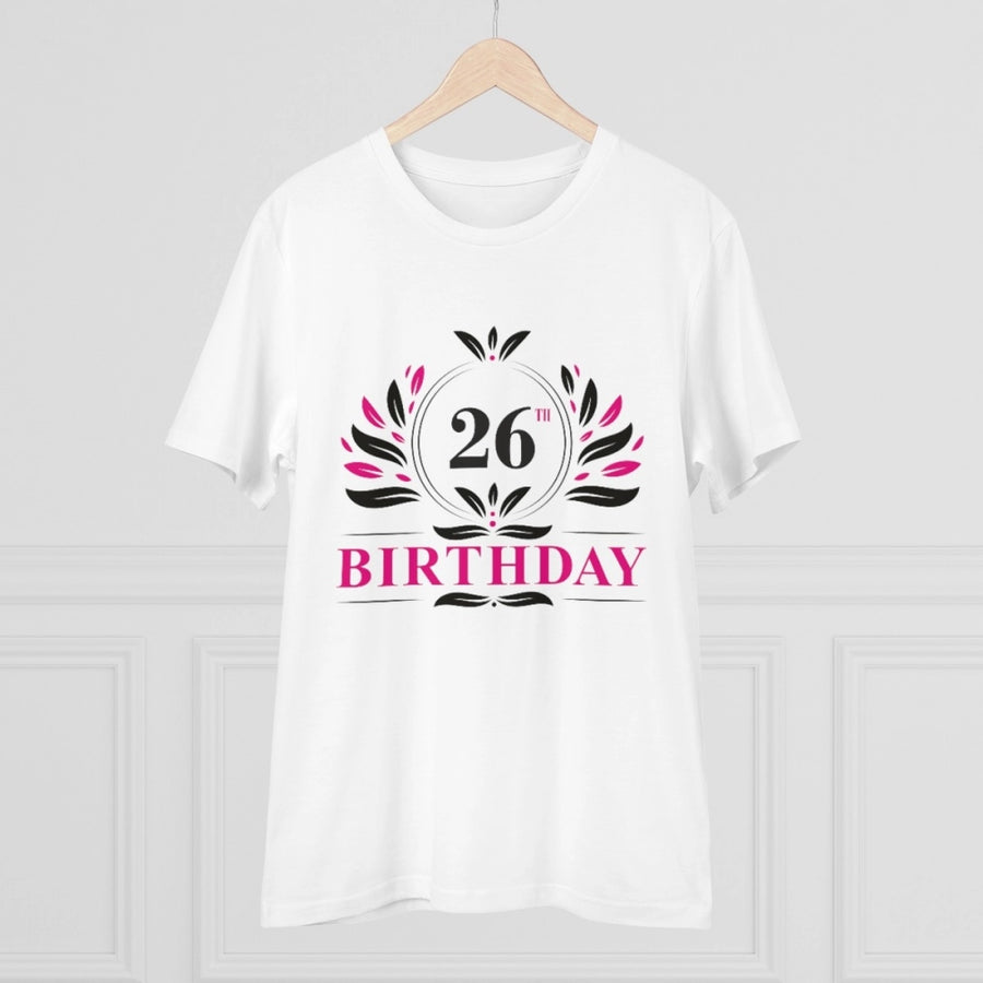 White PC Cotton 26th Birthday Printed Men's T-Shirt (180GSM), half sleeve round neck, casual occasion