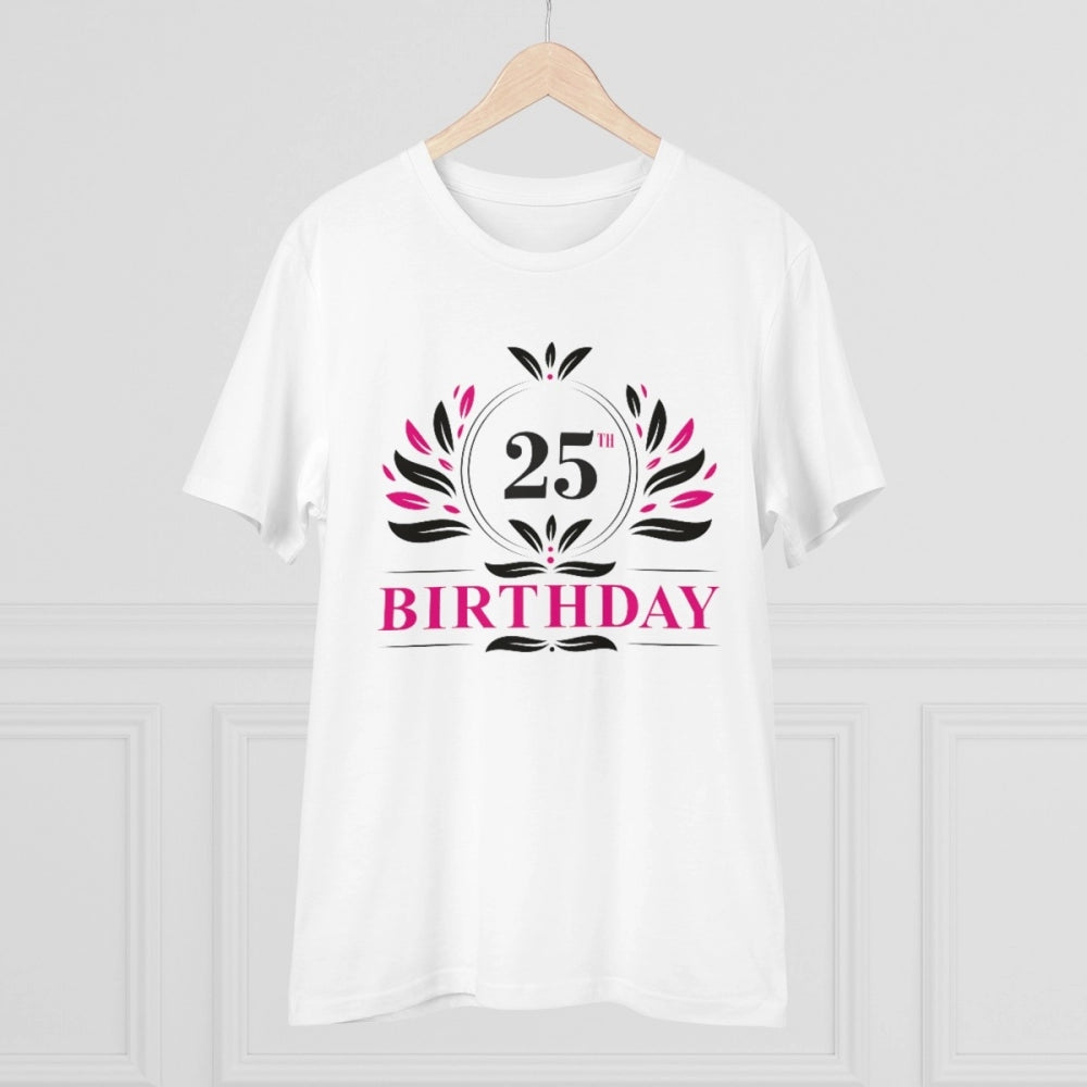 White PC Cotton 25th Birthday Printed T-Shirt (Half Sleeve, Round Neck), men's casual wear