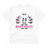 White PC cotton 24th birthday printed men's t-shirt with half sleeves and round neck, 180GSM thread count