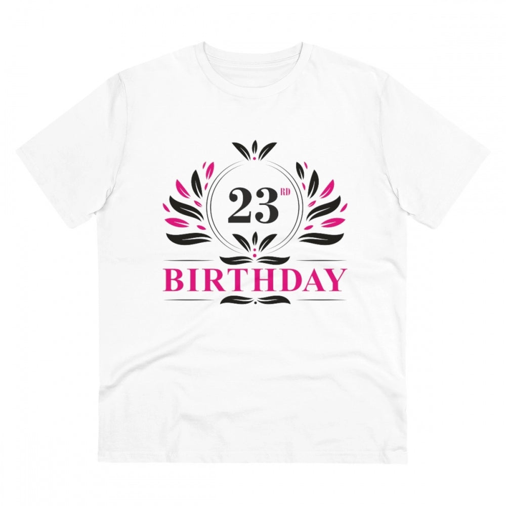 White PC Cotton Men's 23rd Birthday Printed T-Shirt (180GSM), half sleeve round neck design for casual wear