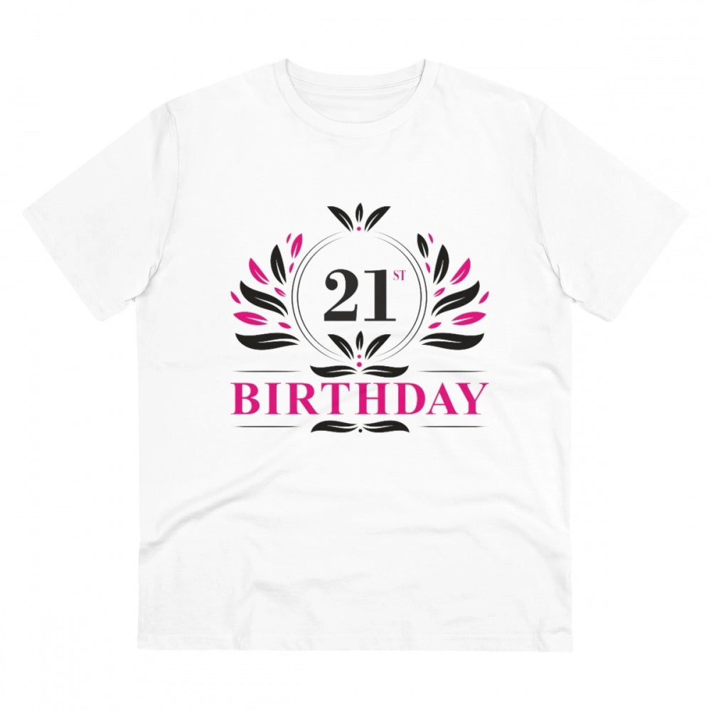 White PC cotton 21st birthday printed men's T-shirt, half sleeve round neck, 180GSM thread count