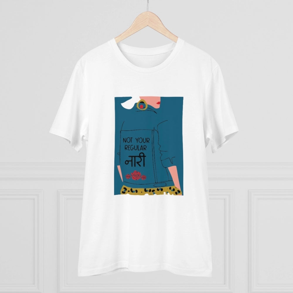 White PC Cotton Men's Not Your Regular Naari Printed Half Sleeve T-Shirt, 180GSM thread count