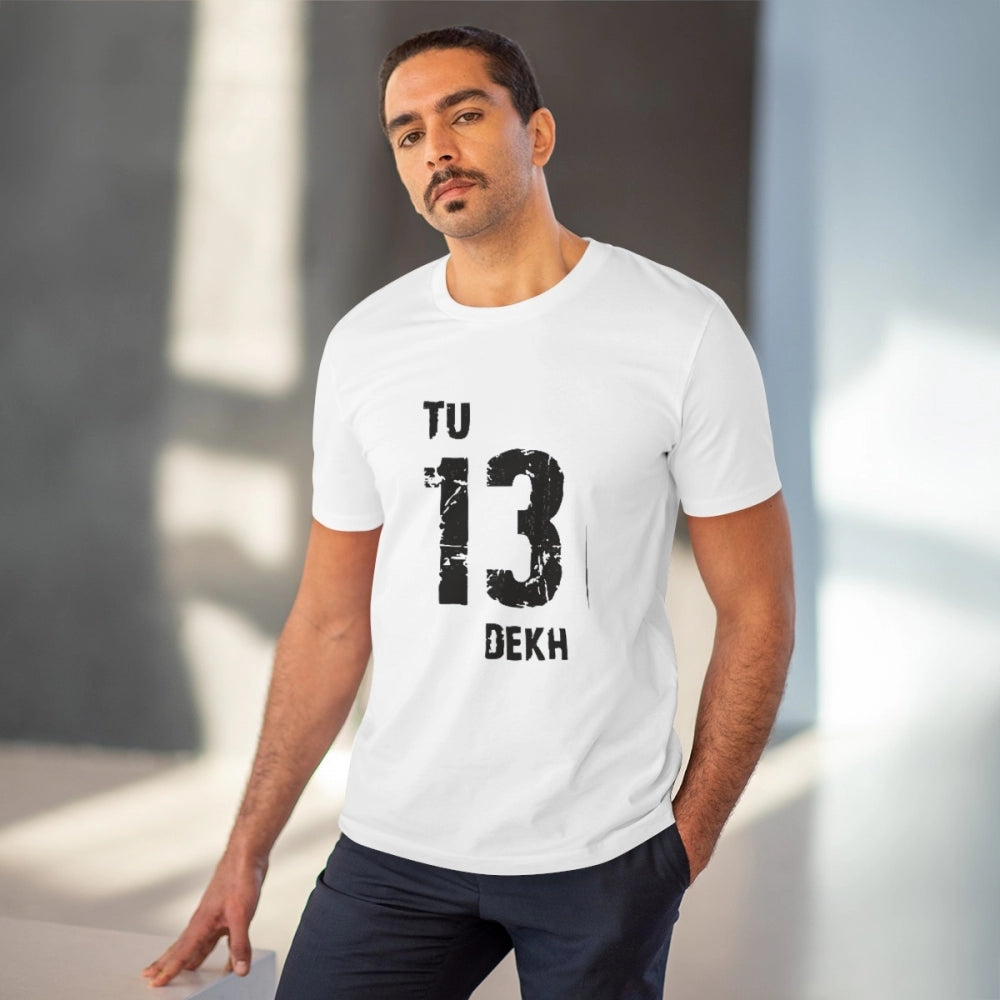 White PC Cotton Tu 13 Dekh printed men's half sleeve t-shirt (180GSM) for casual wear