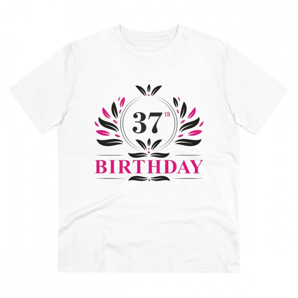 White PC cotton 37th birthday printed half-sleeve T-shirt for men (180GSM)