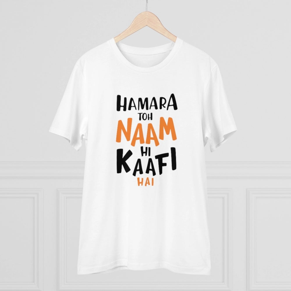 White PC Cotton Men's T-shirt with "Hamara To Name Hi Kaafi Hai" Print, 180GSM thread count, half sleeve, round neck design for casual occasions