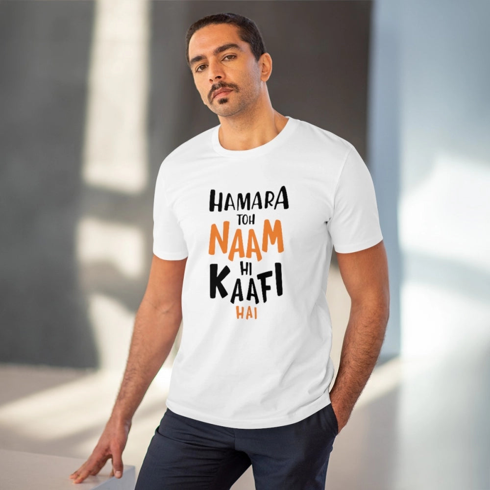 White PC Cotton Men's T-shirt with "Hamara To Name Hi Kaafi Hai" print, 180GSM thread count, half sleeve and round neck design