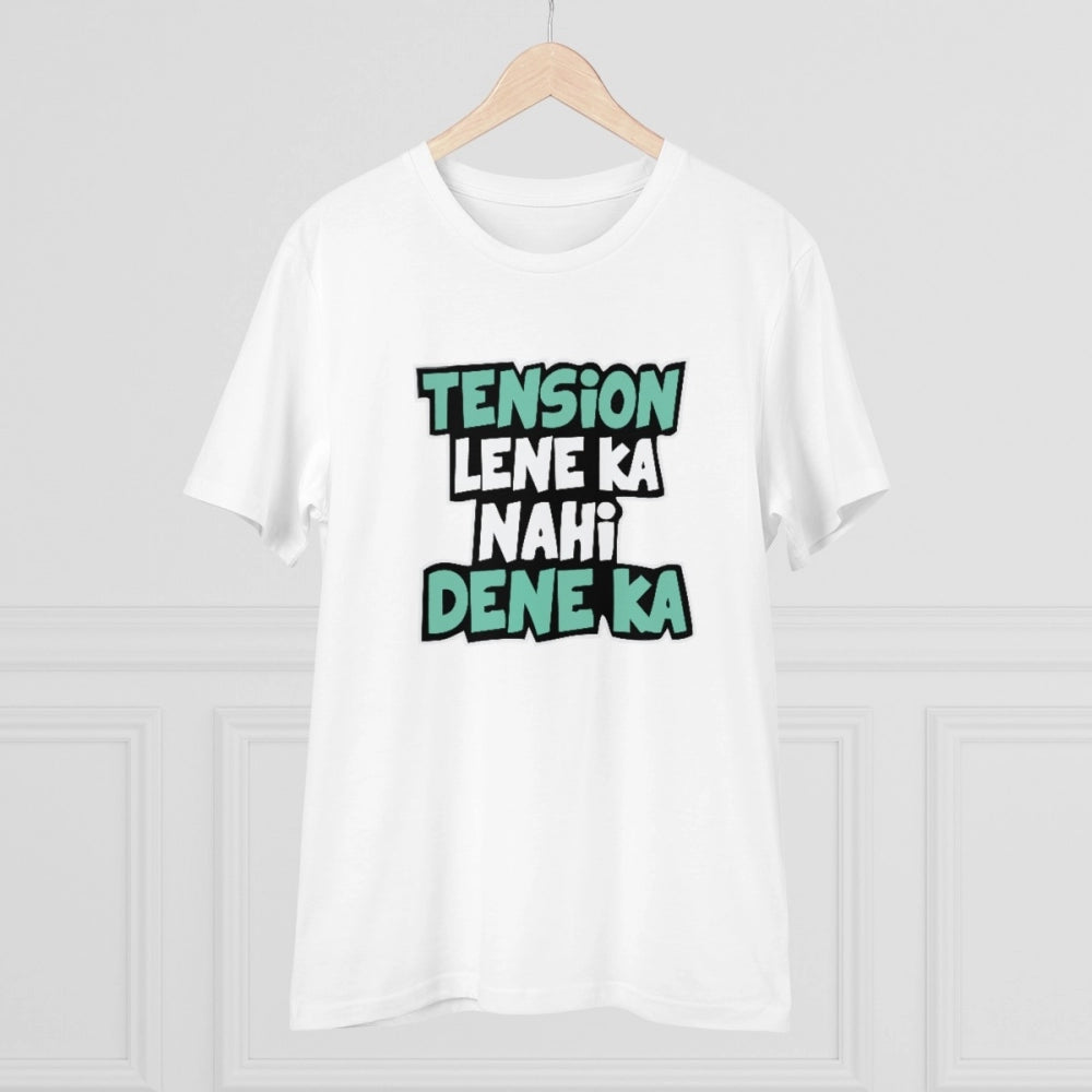 White PC Cotton Tension Lene Ka Nahi Dene Ka Printed Men's Half Sleeve T-Shirt (180GSM)
