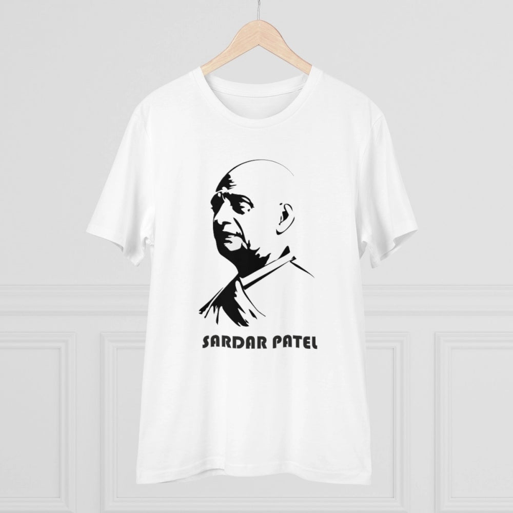 White PC Cotton Men's Sardar Patel Printed Half-Sleeve T-Shirt, 180GSM thread count for casual occasions
