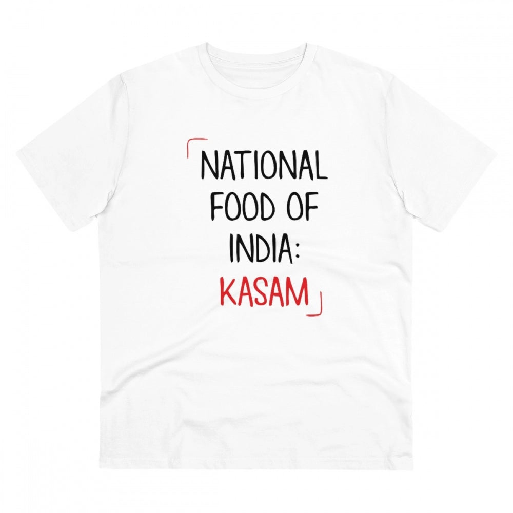 White PC Cotton India Kasam Printed Men's T-Shirt (180GSM), half sleeve, round neck, casual wear