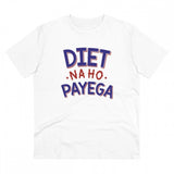 White PC Cotton Diet Na Ho Payega printed men's t-shirt, 180GSM thread count