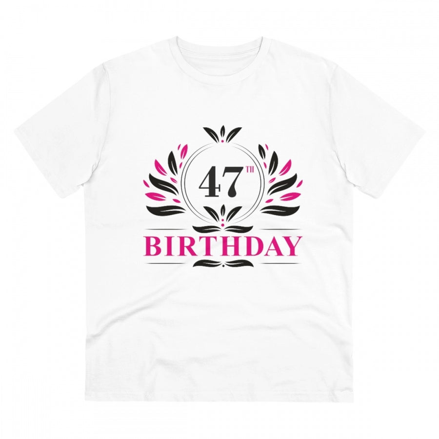 White PC Cotton Men's 47th Birthday Printed Half-Sleeve T-Shirt with Round Neck, 180GSM thread count
