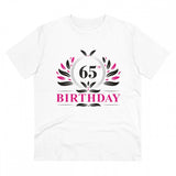 Men's white 65th birthday printed half-sleeve round neck t-shirt, 180GSM PC cotton quality