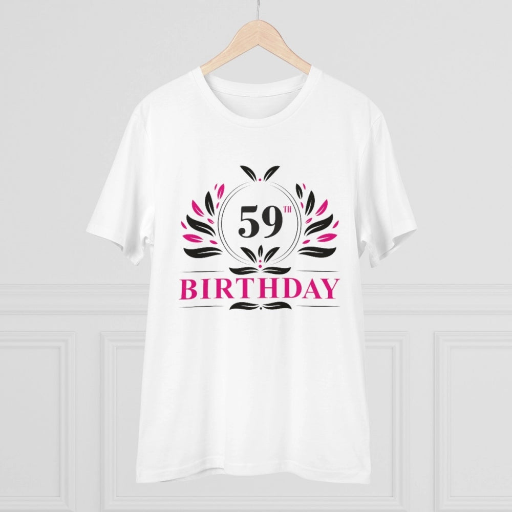 Men's white PC Cotton 59th Birthday printed half-sleeve T-shirt, round neck, 180GSM thread count for casual occasions