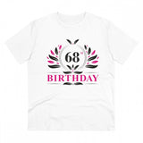 Men's white PC cotton 68th birthday printed half sleeve t-shirt with round neck, 180GSM thread count
