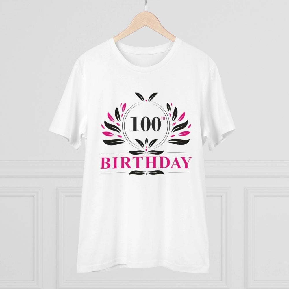 White PC Cotton 100th Birthday Printed Men's T-Shirt (180GSM), half sleeve round neck, casual occasion