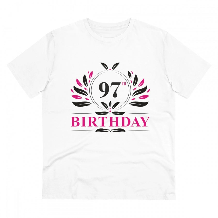 White PC Cotton 97th Birthday Printed Men's T-Shirt (180GSM), half sleeve round neck, casual occasion