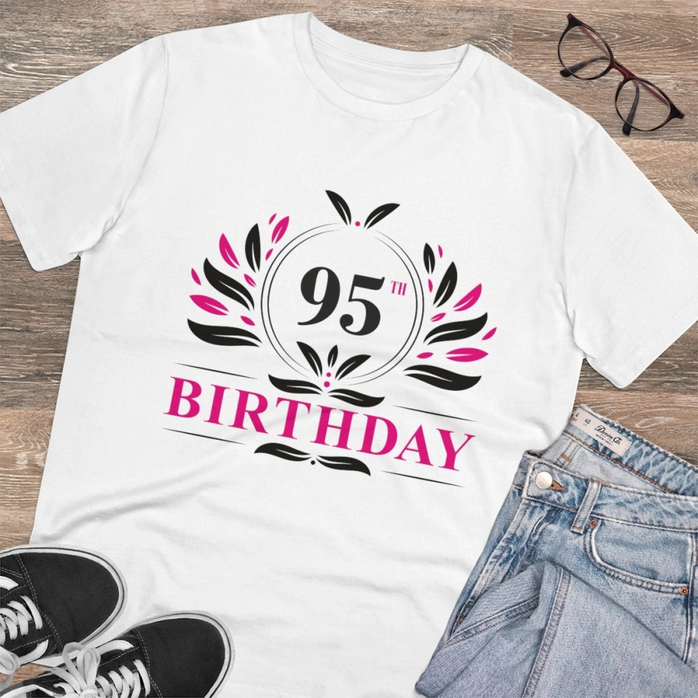 White PC Cotton 95th Birthday printed T-shirt for men, half sleeve round neck design, high thread count (180GSM)