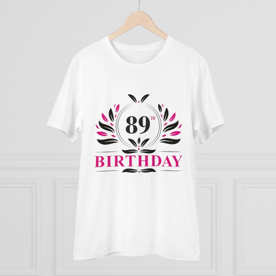 White PC Cotton 89th Birthday Printed Men's T-shirt with half sleeves and round neck, 180GSM thread count