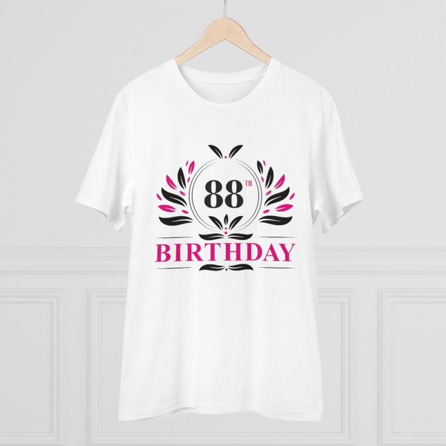 White PC cotton 88th birthday printed men's t-shirt with half sleeves and round neck, 180GSM thread count