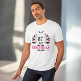 White PC Cotton 87th Birthday Printed Men's Half Sleeve T-Shirt (180GSM), casual occasion wear for men