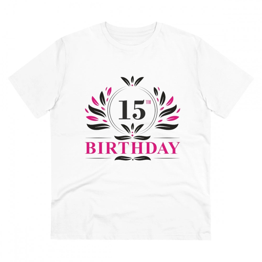 White PC Cotton Men's 15th Birthday Printed Half Sleeve T-Shirt (180GSM), casual occasion wear