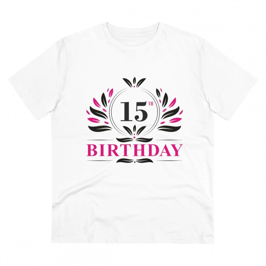 White PC Cotton Men's 15th Birthday Printed Half-Sleeve T-Shirt (180GSM)