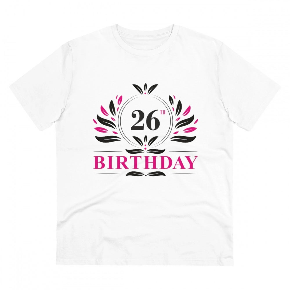 White PC Cotton Men's 26th Birthday Printed Half-Sleeve T-Shirt (180GSM), casual occasion wear