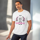 White PC Cotton Men's 25th Birthday Printed Half Sleeve T-Shirt (180GSM), suitable for casual occasions