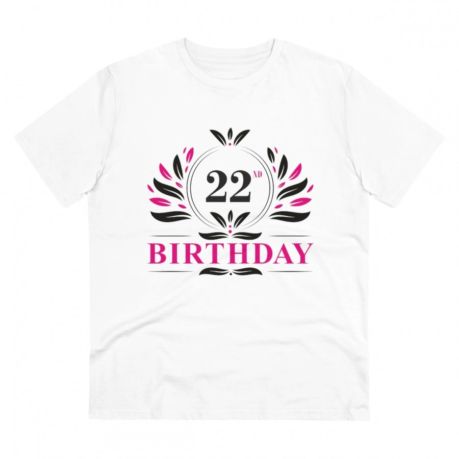 White PC Cotton Men's 22nd Birthday Printed Half Sleeve T-Shirt (180GSM), casual wear on model