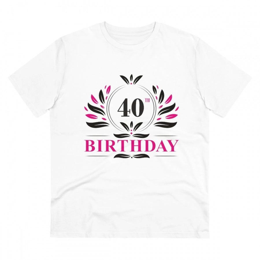 White PC Cotton 40th Birthday Printed T-Shirt (Half Sleeve, Round Neck), Men's casual wear with 180GSM thread count