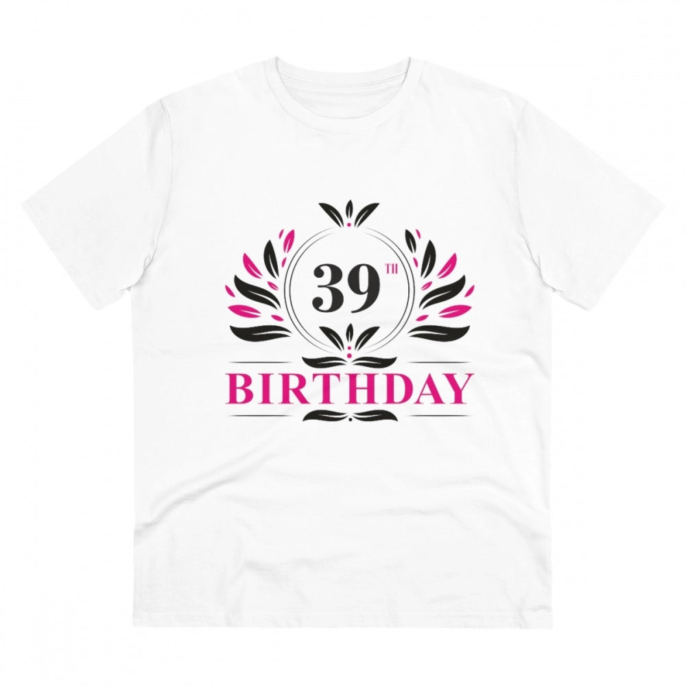 White PC Cotton men's 39th birthday printed half-sleeve round neck t-shirt (180GSM), casual occasion