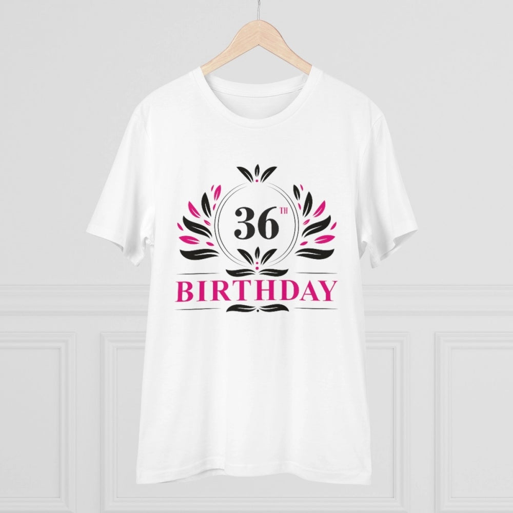 Men's white 180GSM half sleeve round neck birthday T-shirt (36th), casual occasion, PC cotton fabric