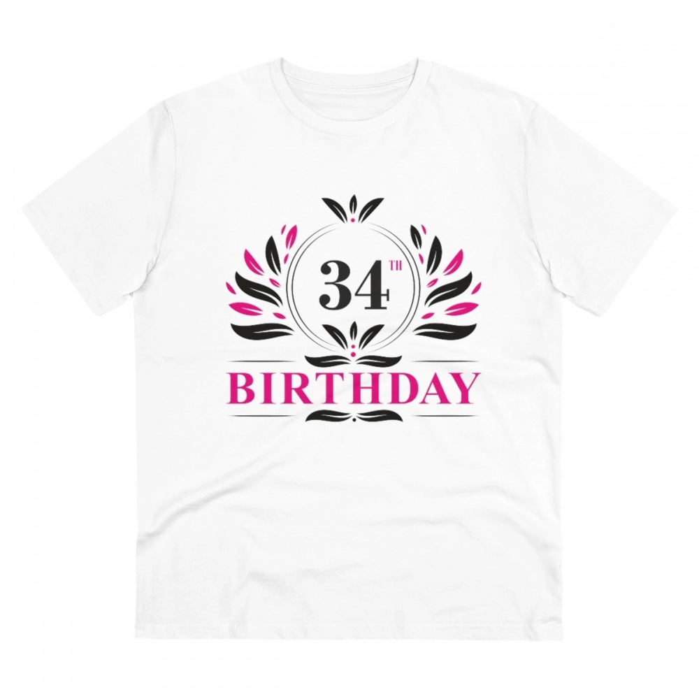 White PC Cotton Men's 34th Birthday Printed Half Sleeve T-Shirt (180GSM) - Casual occasion wear