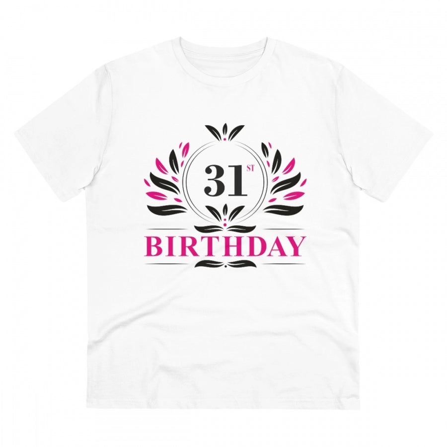 White PC Cotton Men's 31st Birthday Printed Half-Sleeve T-Shirt with Round Neck, 180GSM thread count