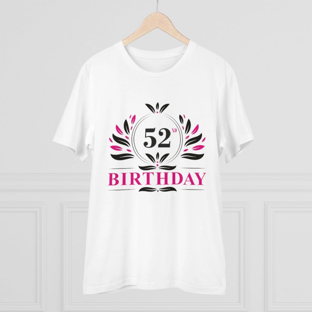 White PC Cotton Men's 52nd Birthday Printed Half Sleeve T-Shirt (180GSM), round neck, casual occasion
