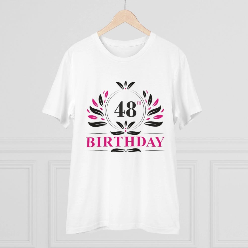 White PC cotton men's 48th birthday half sleeve round neck t-shirt with printed design (180GSM)