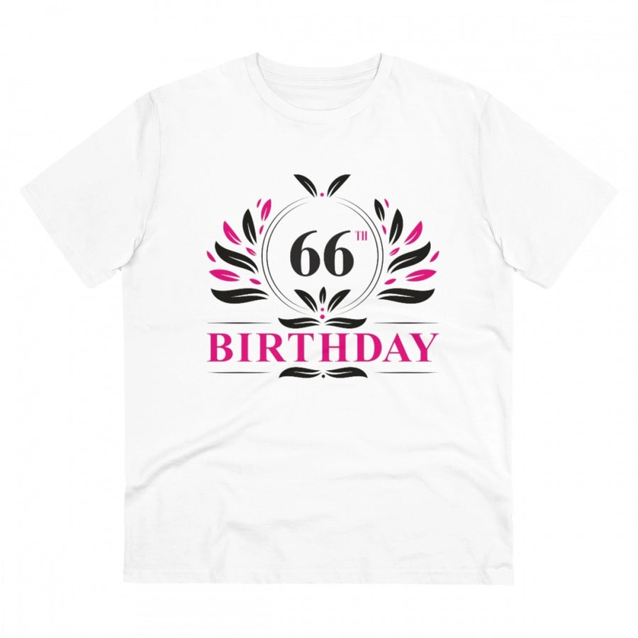 White PC Cotton 66th Birthday T-Shirt (Half Sleeve, Round Neck), 180GSM for men's casual wear