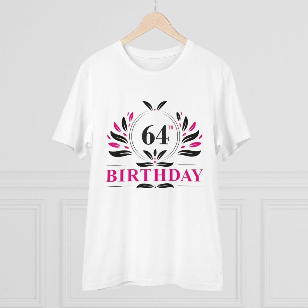White PC Cotton Men's 64th Birthday Printed Half Sleeve T-Shirt, casual occasion wear