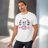 Men's white PC Cotton 63rd birthday printed half sleeve t-shirt with round neck, high-quality 180GSM fabric for casual occasions