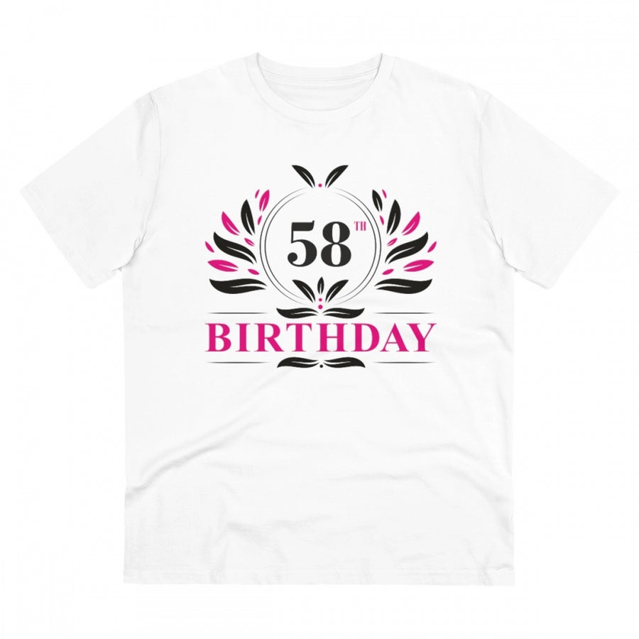 White PC Cotton Men's 58th Birthday Printed Half Sleeve T-Shirt, 180GSM thread count