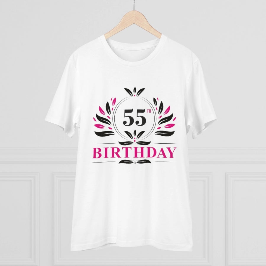White PC Cotton Men's 55th Birthday Printed Half Sleeve T-Shirt, 180GSM thread count